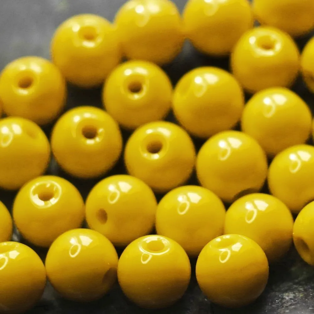 бусина, стекло 6, цвет желтый, 6 мм