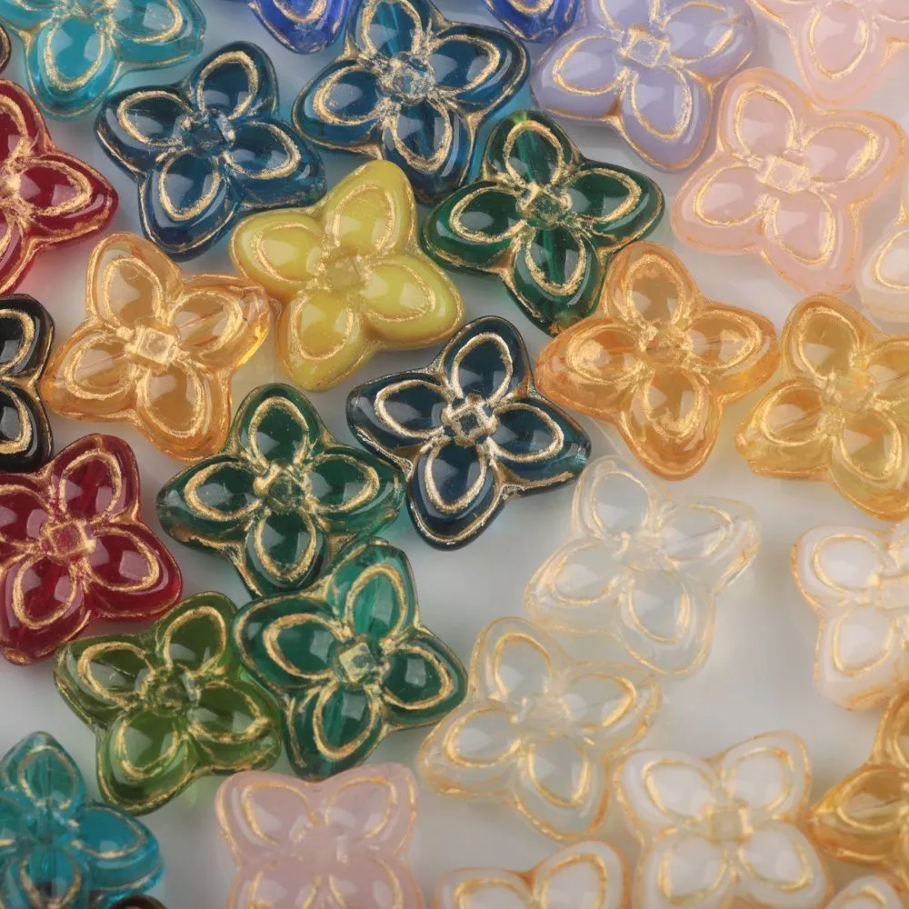 бусина "четырёхлистник-антик", стекло, цветовой микс, 17x17x6.5 мм