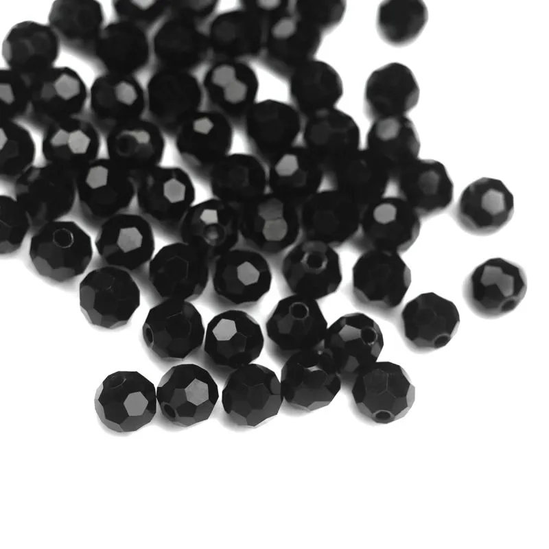 бусина, стекло 6, граненая, цвет черный, 6 мм