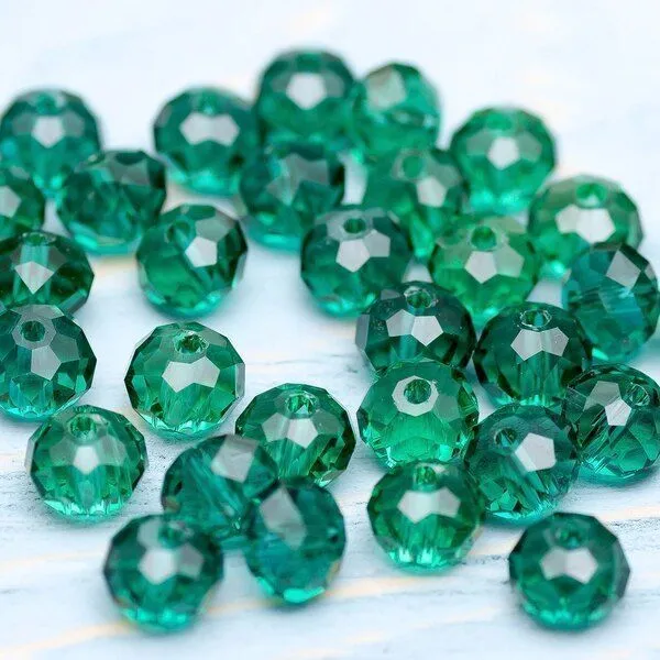 бусина, стекло абакус 8, граненая, цвет сине-зеленый, 8х6 мм