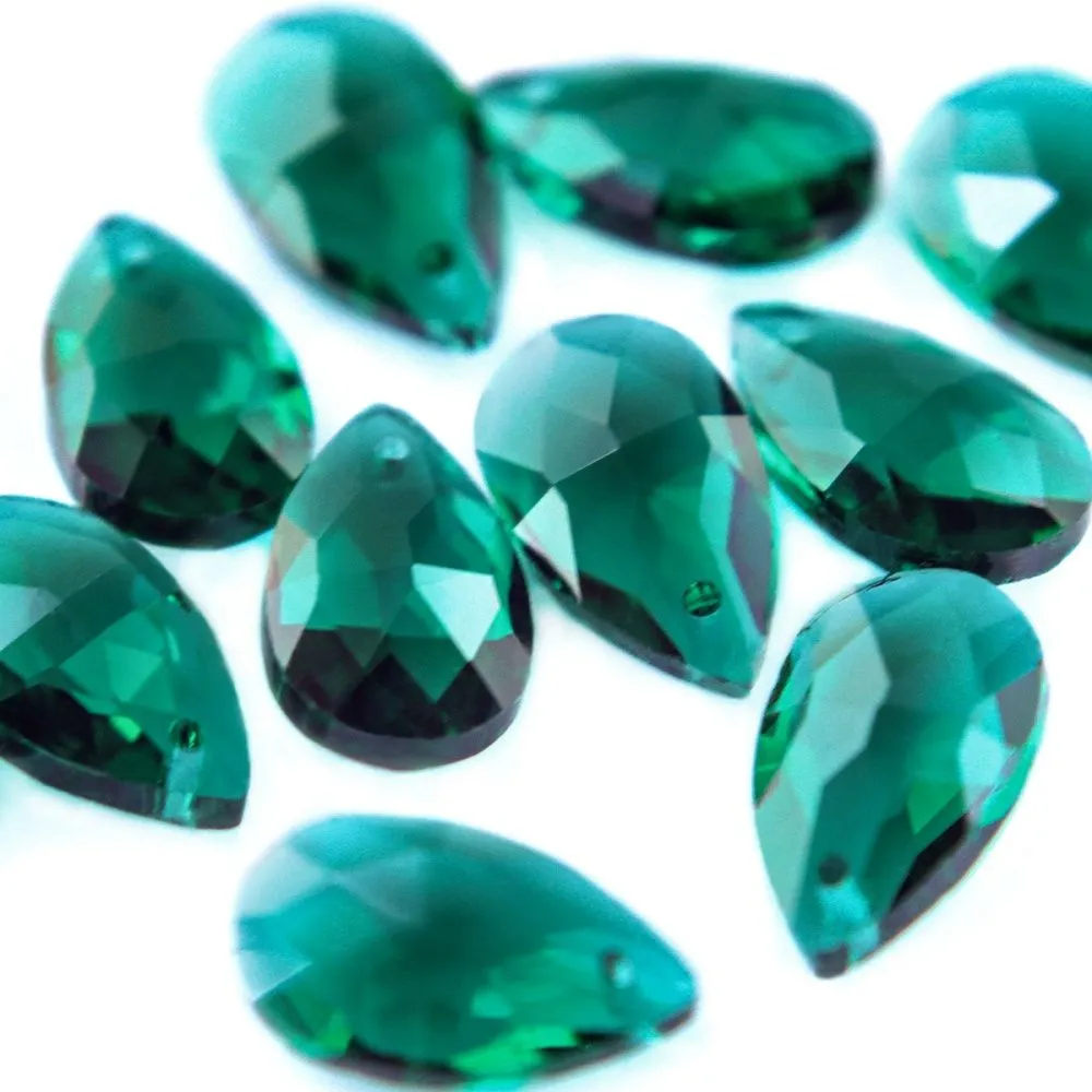 подвеска стеклянная "капля", граненая, цвет сине-зеленый, 22х13 мм