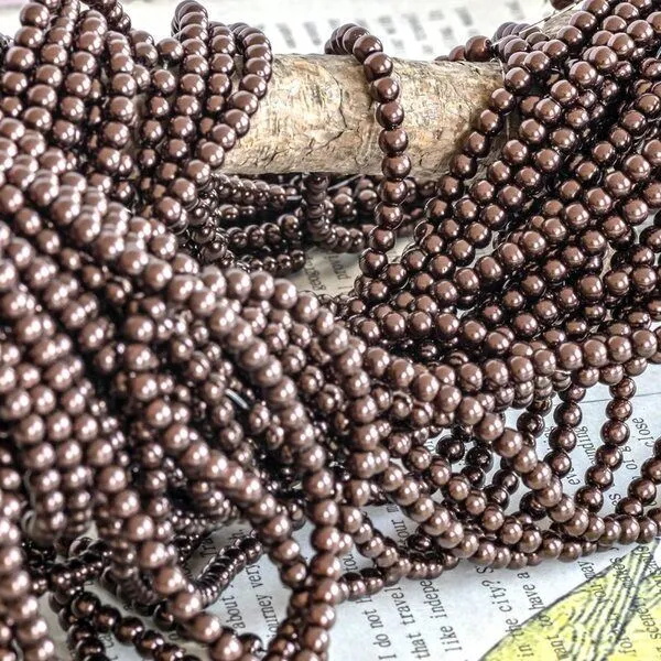 бусина, имитация жемчуга, стекло 4, цвет темно-коричневый, 4 мм (уп 50+/-5 шт)