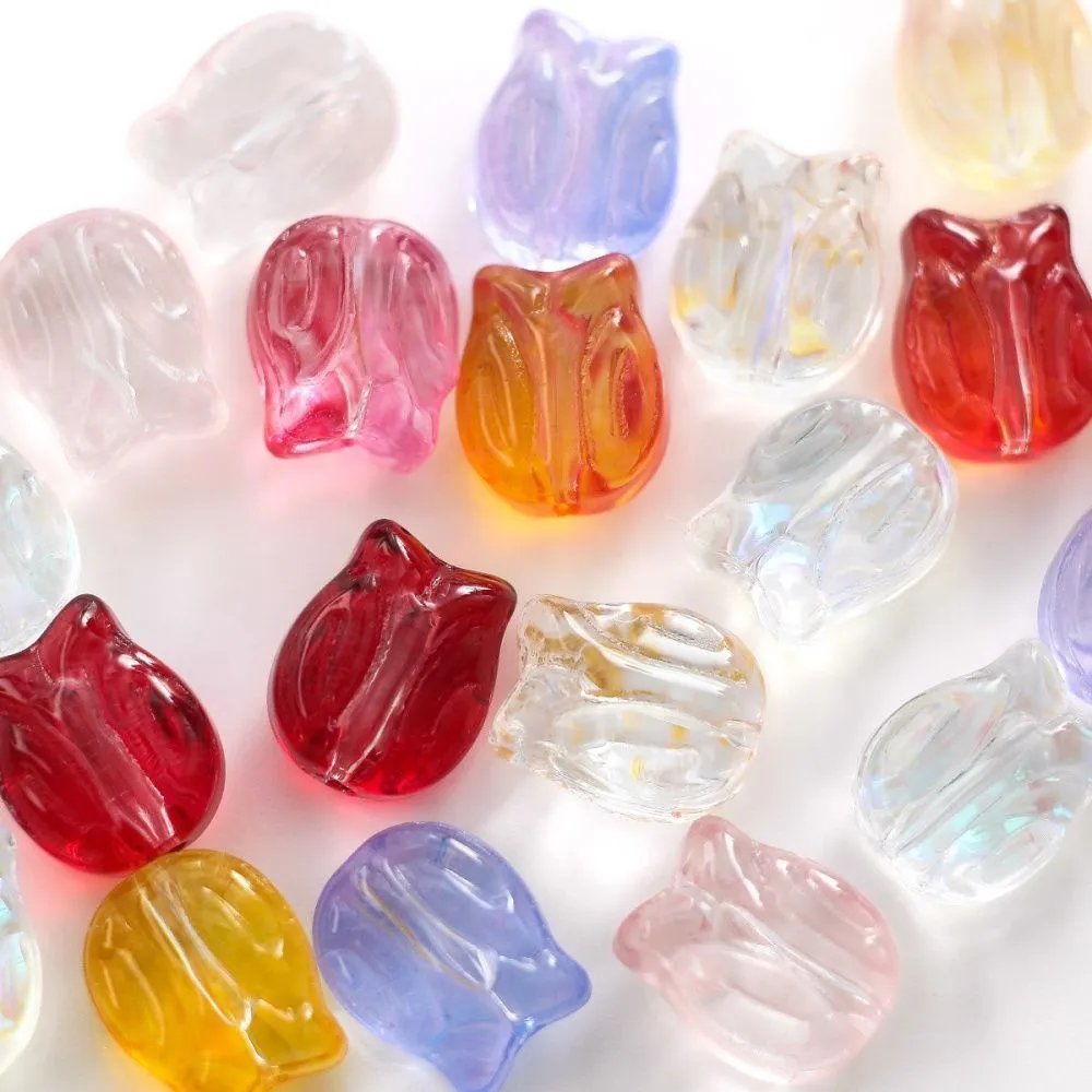 бусина "тюльпан", стекло, цветовой микс, 12x10x7 мм