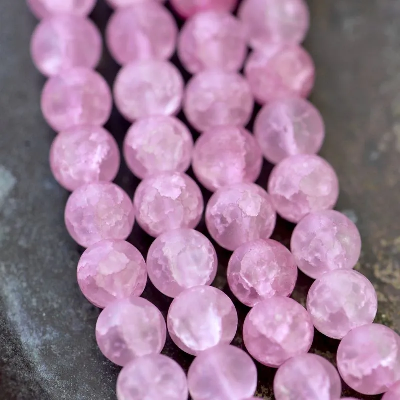 бусина, стекло "кракле", цвет розовый матовый, 8 мм