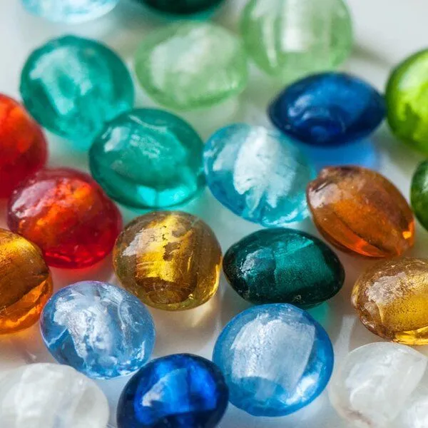 бусина, стекло с фольгой, плоская, цветовой микс, 12 мм