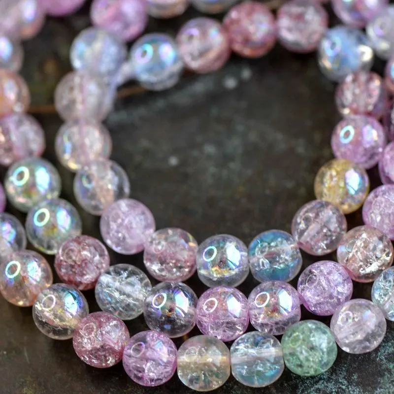 бусина, стекло "кракле", цвет пастельный микс ав, 6 мм