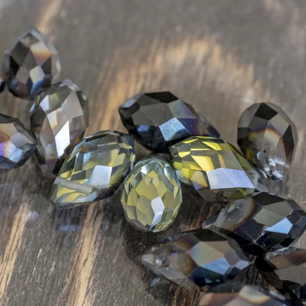 бусина, стекло, "капелька", граненая, цвет желто-черный, 13x8 мм