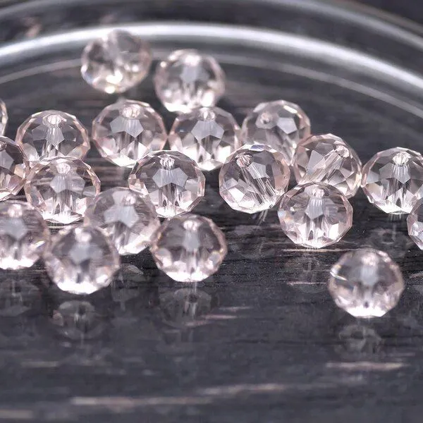 бусина, стекло абакус 8, граненая, цвет светло-розовый,  8х6 мм