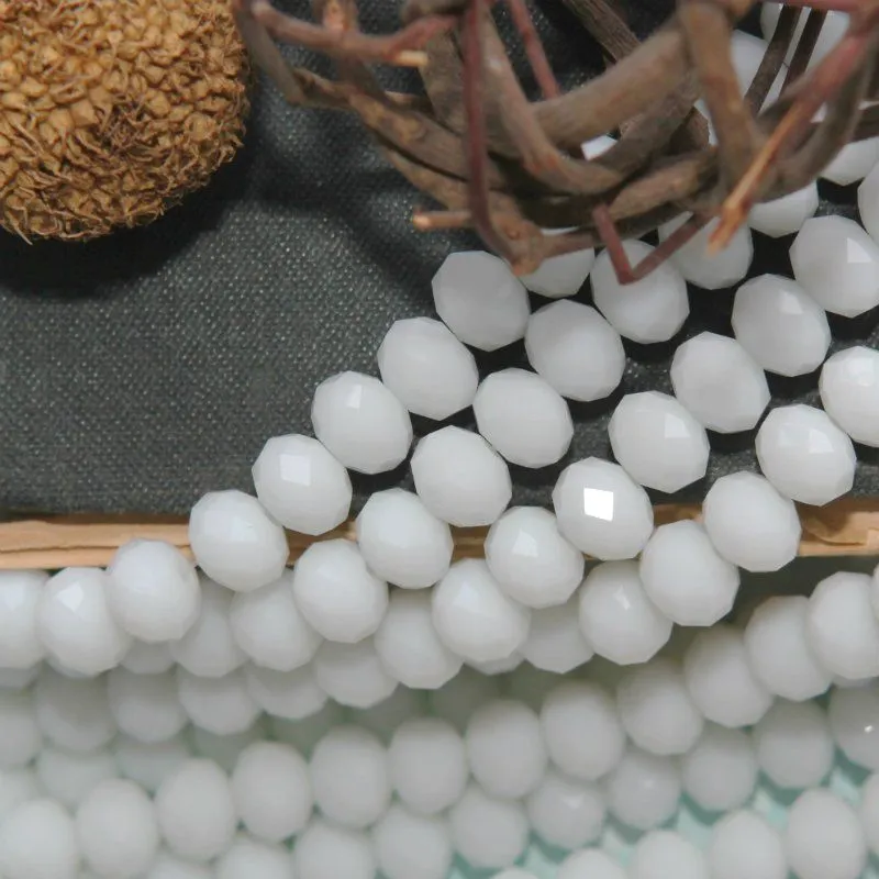 бусина, имитация нефрита, стекло абакус, цвет белый непрозр., 8х6 мм