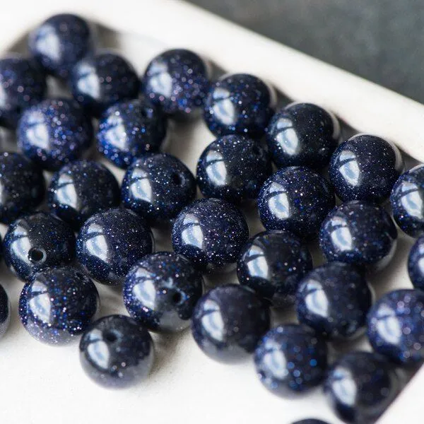 бусина "серебряный песок", стекло, цвет синий с блестками, 10 мм