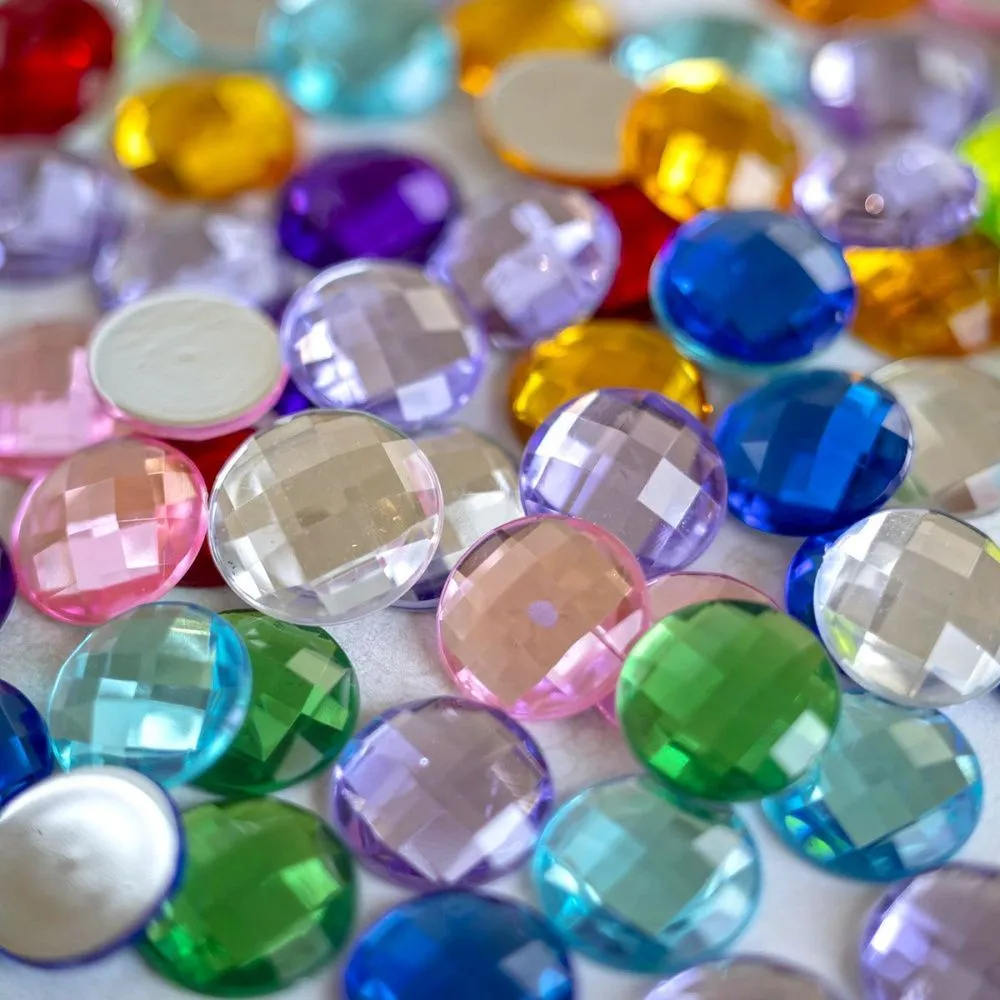 кабошон акриловый "грани", круглый, цветовой микс, 18х5 мм