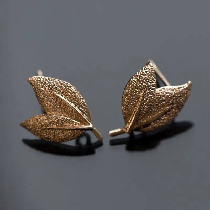 пуссеты "листики", позолоченные, цвет золото, 15.5x10 мм