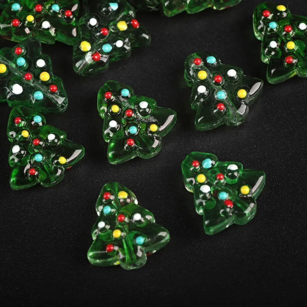 бусина, лэмпворк "ёлочка новогодняя", стекло, цвет зеленый, 16.5x15x7.5 мм