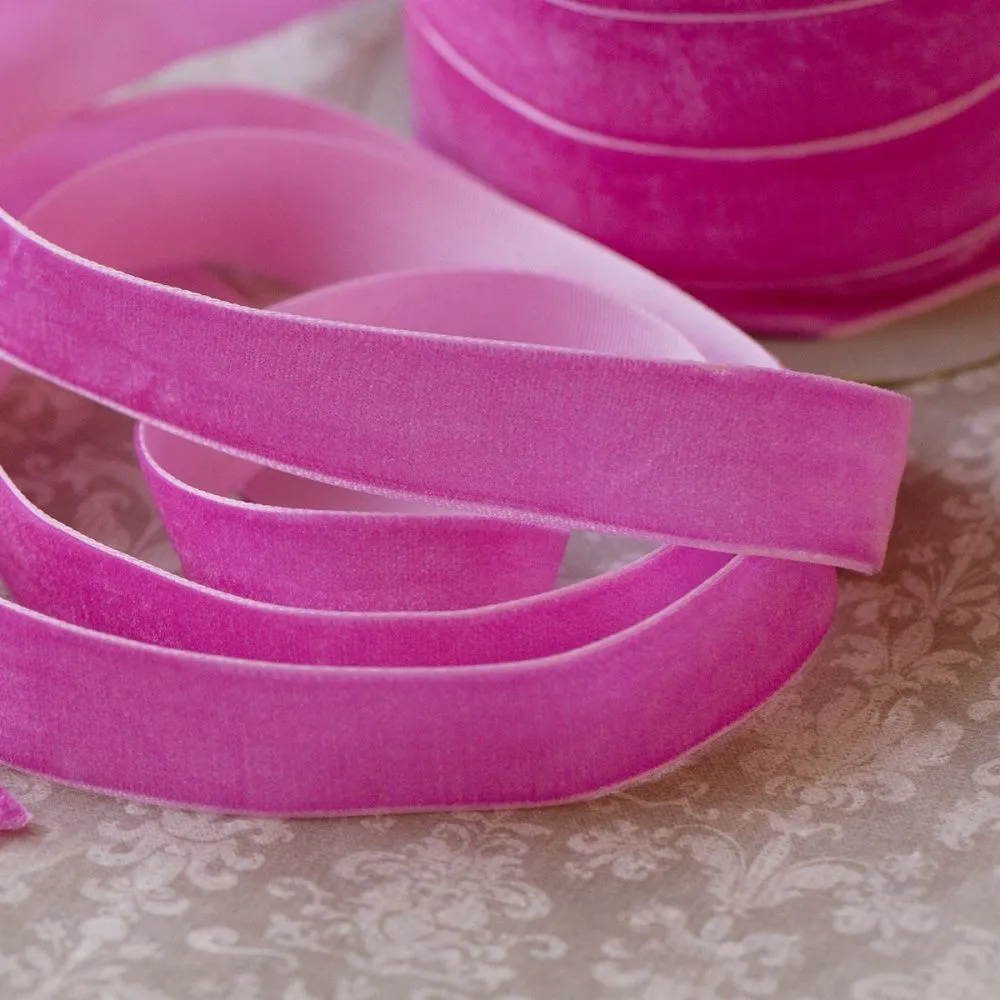 лента, бархат, цвет яркий розовый, ширина 19 мм ленты