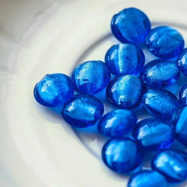 бусина, стекло с фольгой, плоская, цветовой микс, 12х8 мм