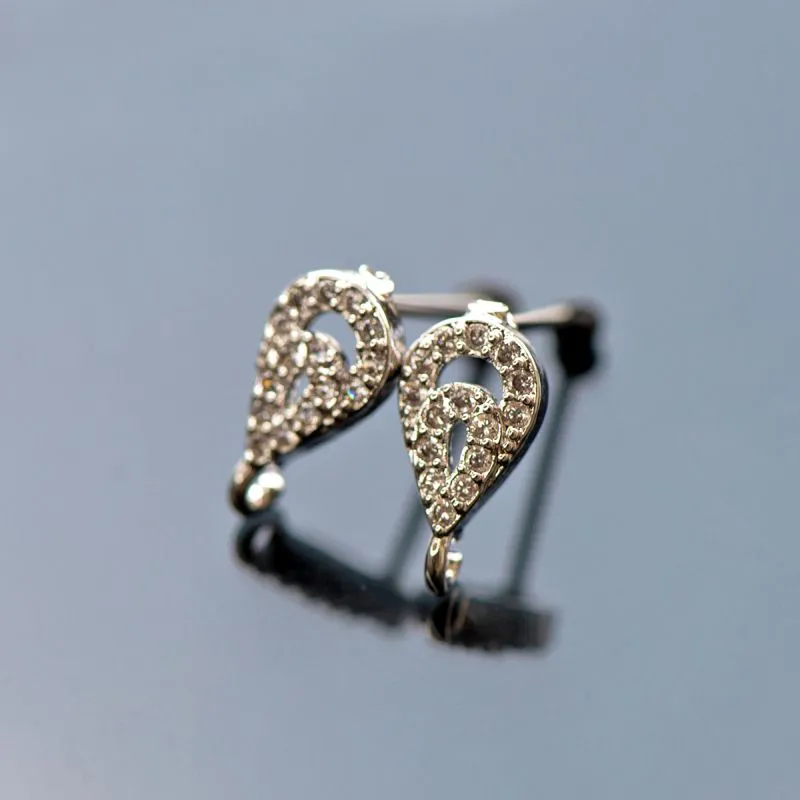 пуссеты "перо павлина", цирконий, цвет платина, 11.5x6x2.5 мм