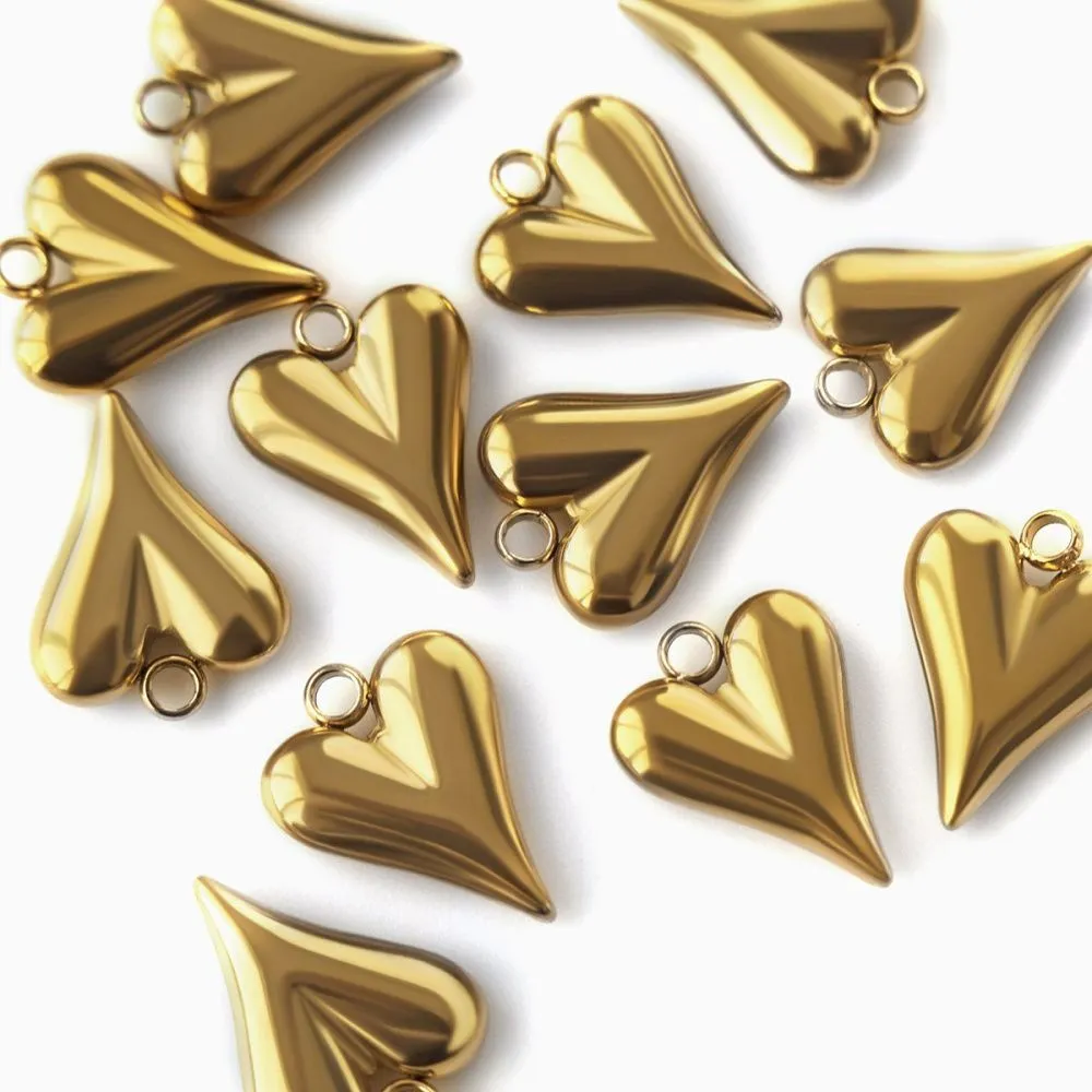 подвеска стальная "сердечко 3д", цвет золото, 15x12x3.5 мм