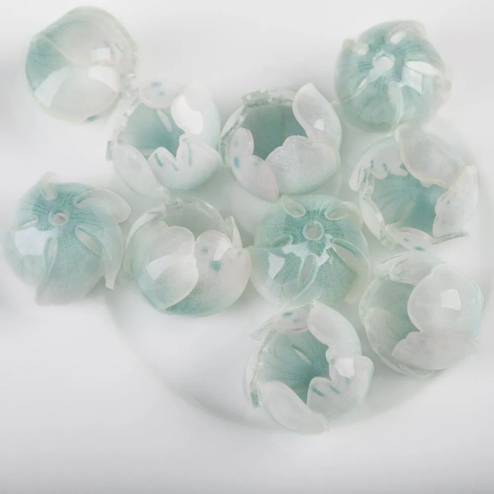 бусина, акрил "бутон", цвет белый/бирюзовый, 14x16x16 мм