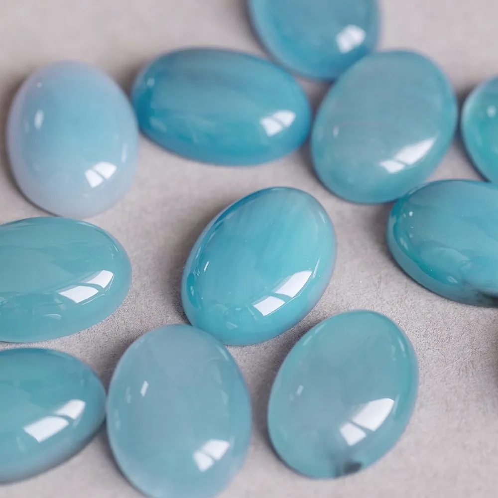 кабошон агат овальный, цвет голубой, 18x13x6 мм