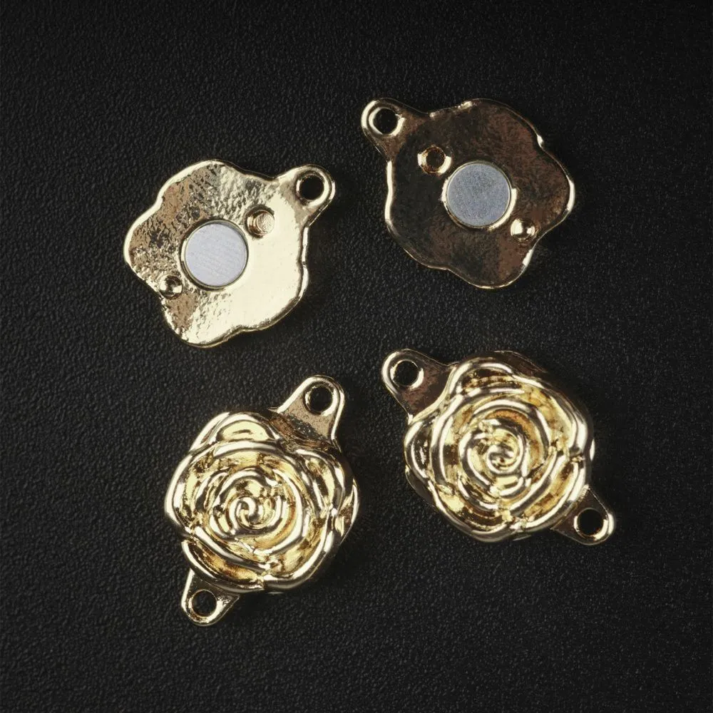 застежка магнитная "роза", позолота, 18x11.5x6 мм