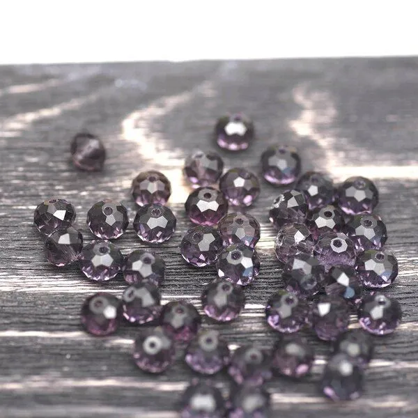 бусина, стекло абакус 8, граненая, цвет темно-сиреневый, 8х6 мм