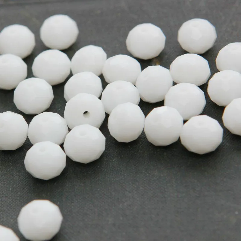 бусина, имитация нефрита, стекло абакус, цвет белый, 10х7 мм