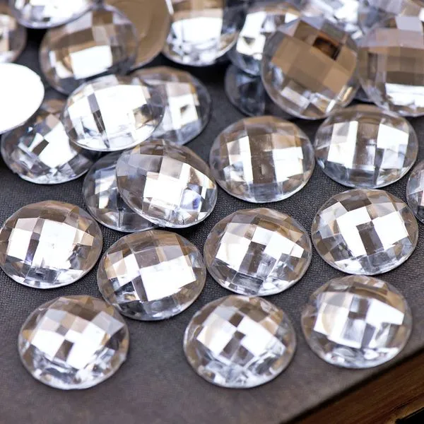 кабошон акриловый "грани", круглый, цвет прозрачный, 25х8 мм