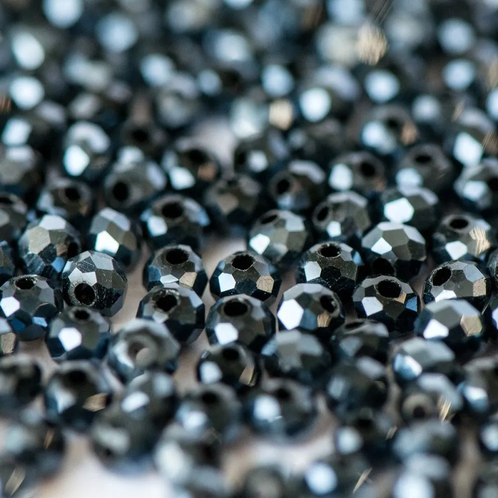 бусина, стекло абакус 4, граненая, цвет гематитовый, 4x3 мм (уп 50+/-10 шт)