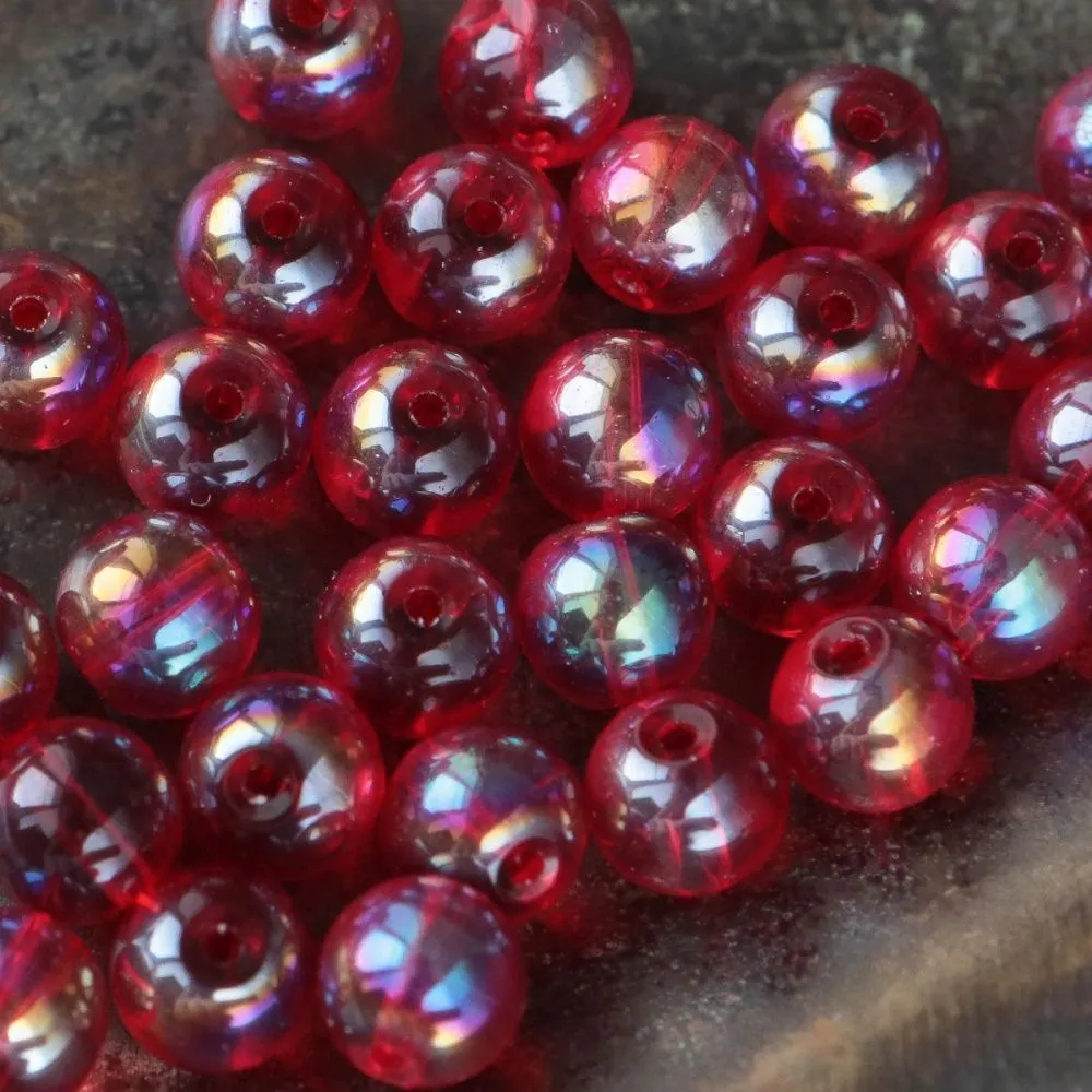 бусина, стекло 8, цвет красный ав, 8-8.5 мм