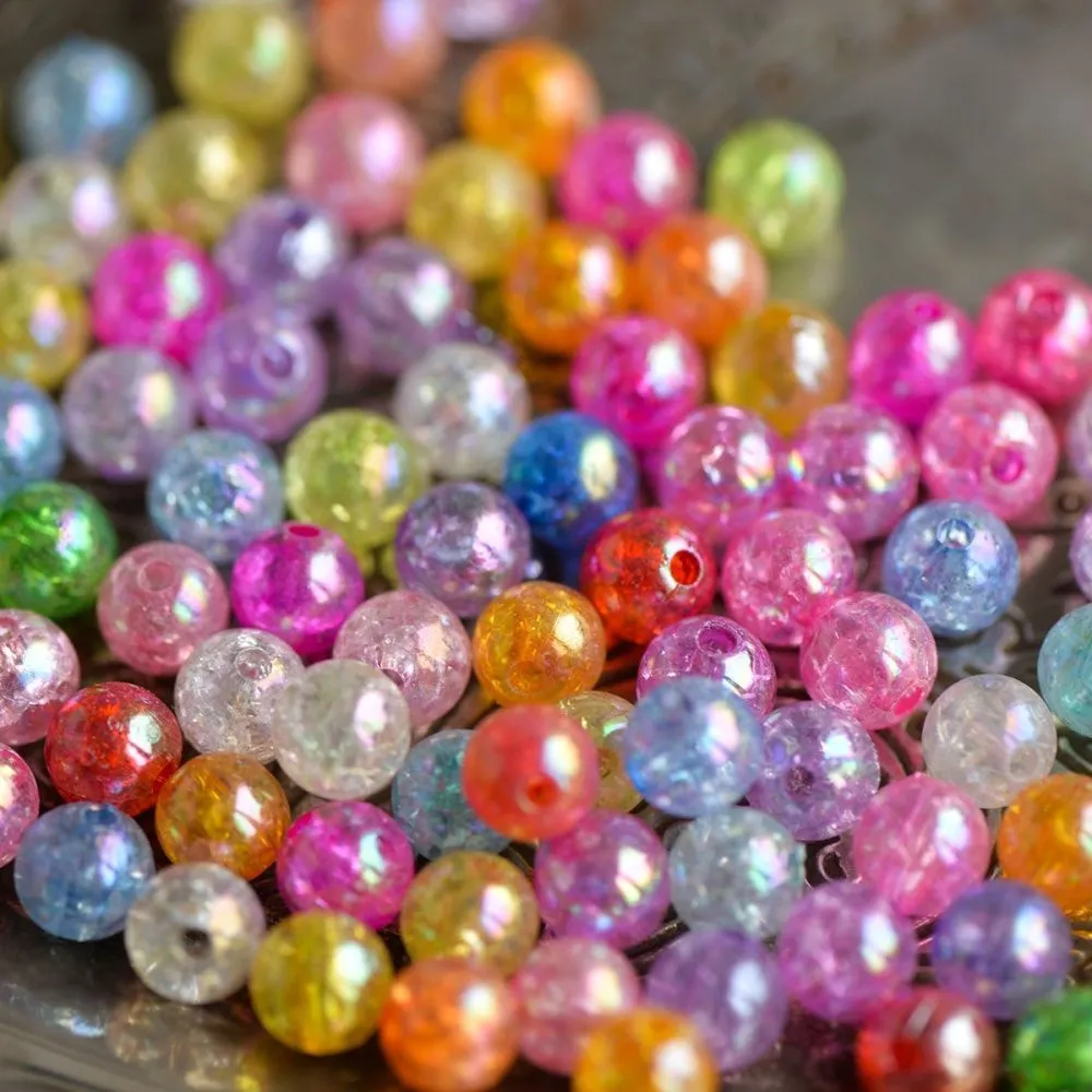 бусина, акрил "кракле", цветовой микс, 8 мм