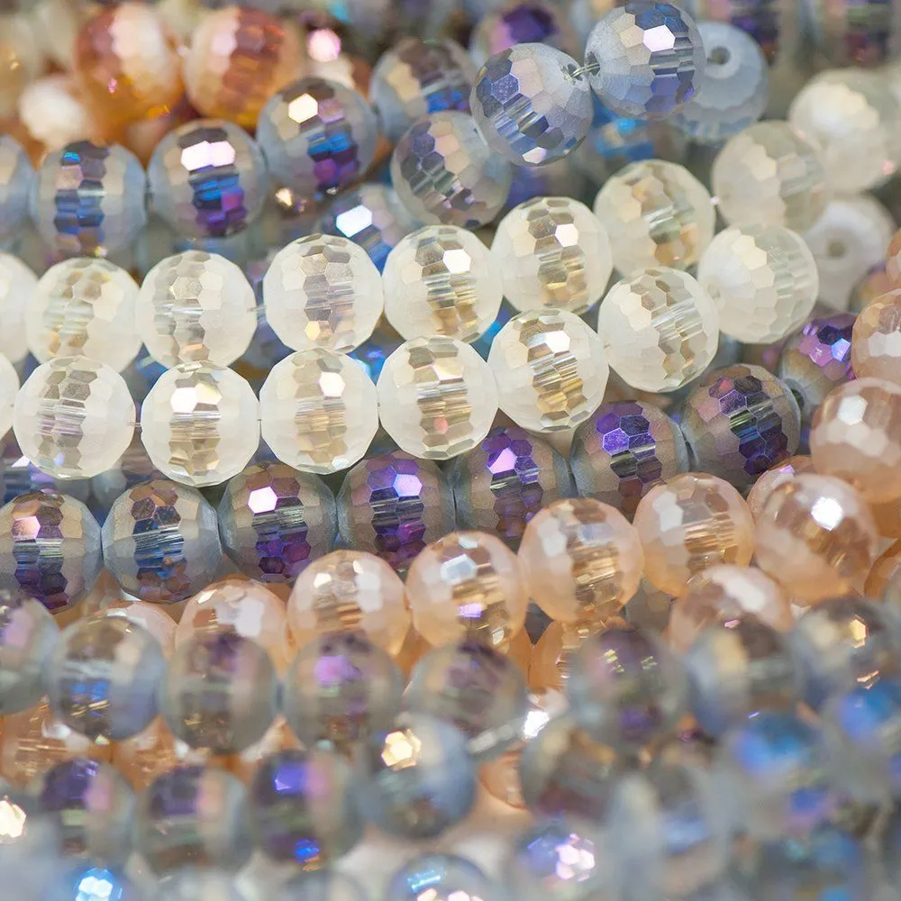 бусина, стекло 10, граненая, цветовой микс матовый/блестящий, 10 мм