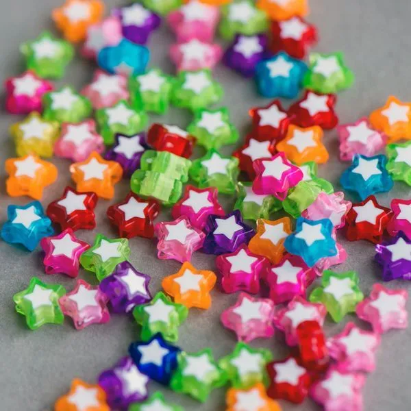 бусина, акрил "звездочка", цветовой микс, 10x9x4 мм