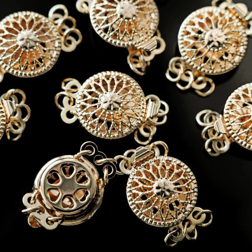 замок для украшений "хризантема", 6 отв., позолота, 12x16x5.5 мм