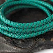 Шнур кожаный круглый, плетеный, цвет аквамариновый, диаметр 5 мм