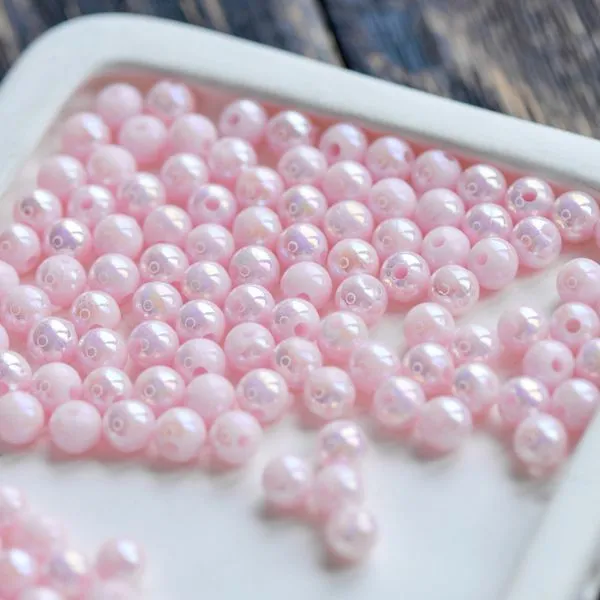 бусина, акрил 6, цвет розовый радужный, 6 мм (уп 30 +/-3 шт)