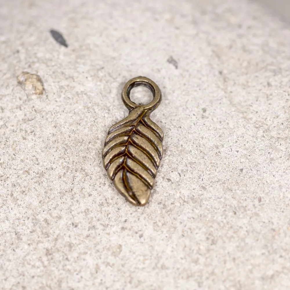 подвеска металлическая "листочек", цвет античная бронза, 14x6x2 мм