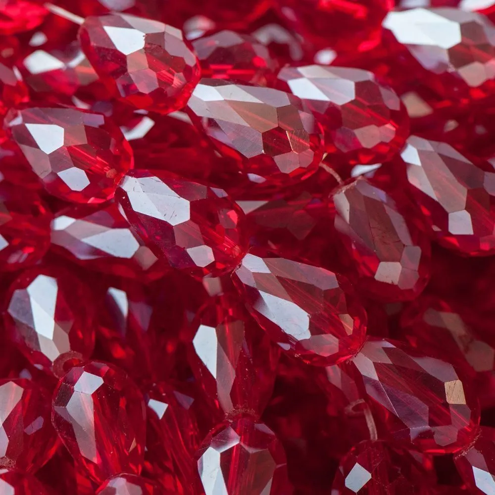 бусина "капля", граненая, стекло, цвет красный радужный, 15х10 мм