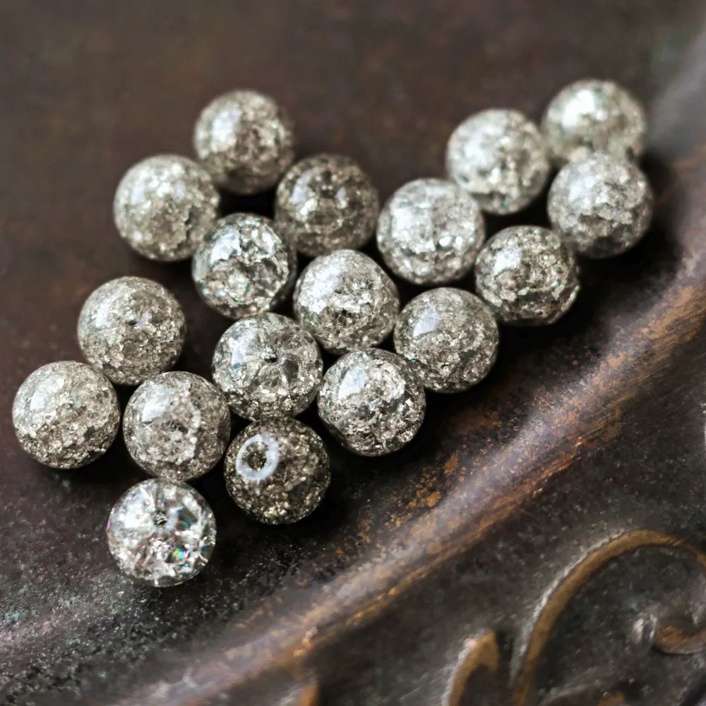 бусина, стекло "кракле", цвет дымчатый, 8 мм