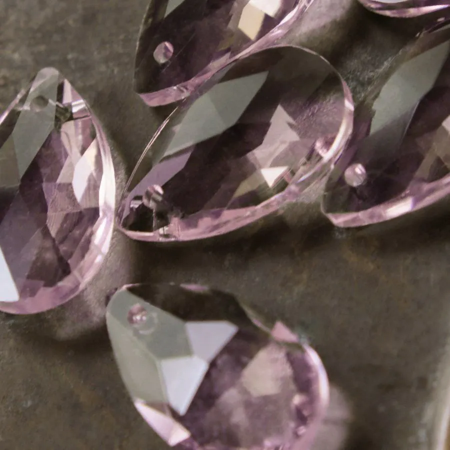 подвеска стеклянная "капля", граненая, цвет розовый, 22х13 мм