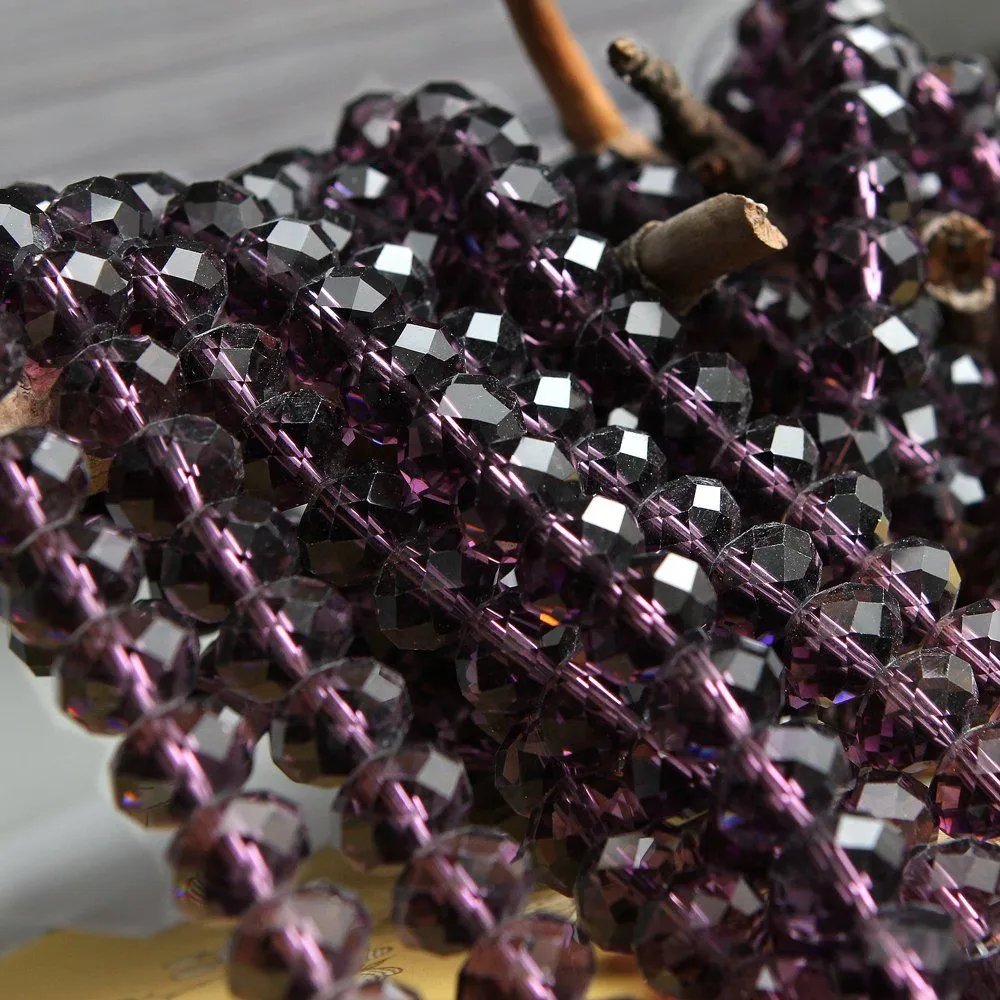 бусина, стекло абакус 6, граненая, цвет фиолетовый, 6х4 мм