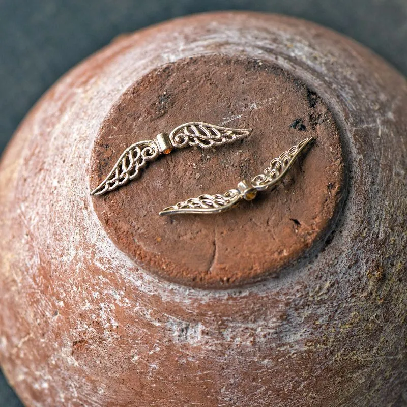 бусина, металл "крылья", позолота, 32x7x2.5 мм