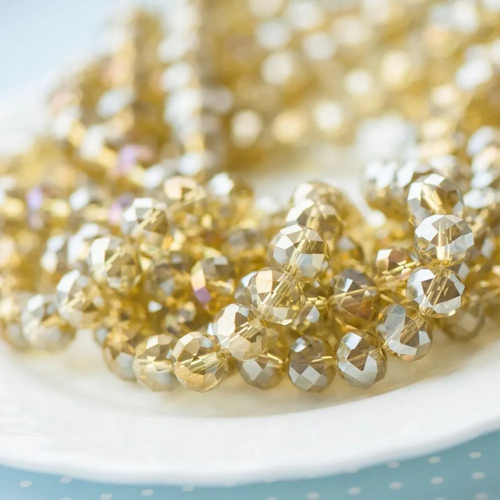 бусина, стекло абакус 10, граненая, цвет шампанского радужный, 10х7 мм 