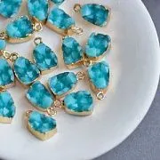 Подвеска друза "Капля", металлизированнная, цвет св. золото/аквамариновый, 17.5x10x8 мм