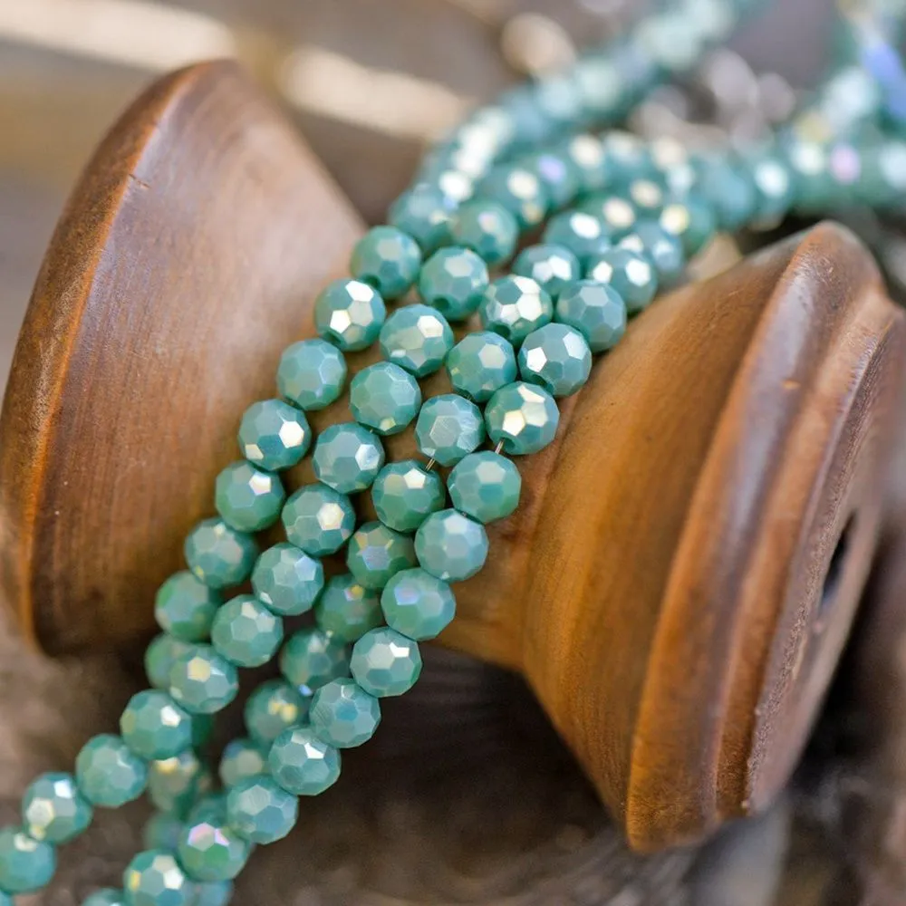 бусина, непрозрачная, граненая, стекло, цвет бирюзовый перламутровый, 4 мм (уп 50+/-5 шт)