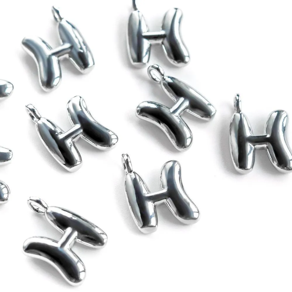 подвеска металл "буква h", цвет платина, 16.5-18.5x5.5-18x2.5x4.5 мм