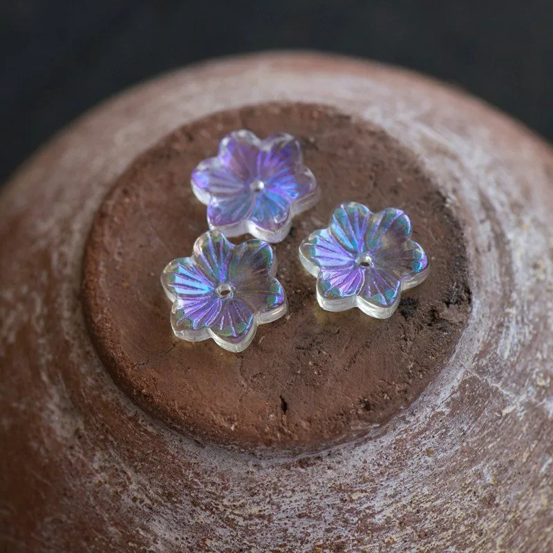 бусина "гепатика", стекло, цвет прозрачный ав, 15x13.5x3.5 мм