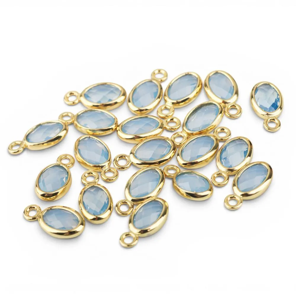 подвеска металл "эллипс", позолота/св.голубой, 9x4.5x2 мм