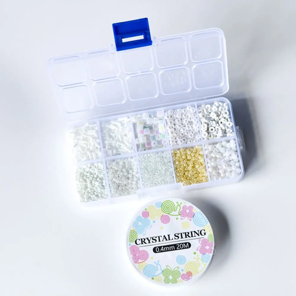 набор бисера и бусин "белый перламутр" для рукоделия/бисероплетения/детского творчества