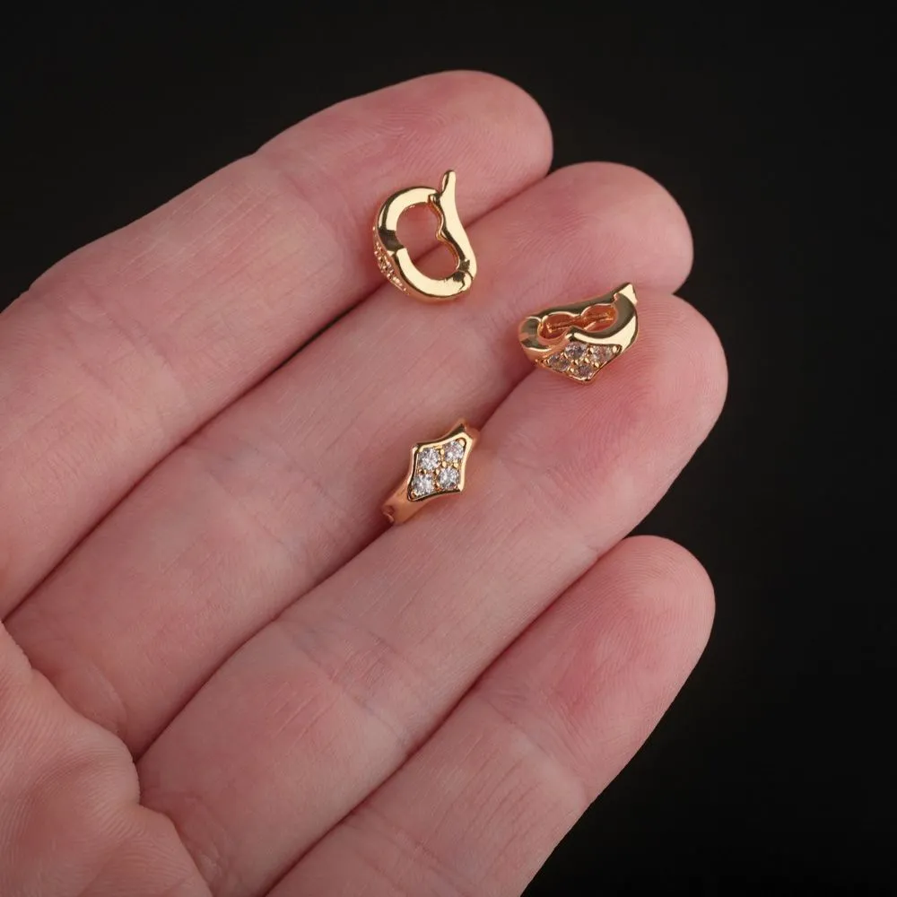 замок для украшений "ромбо", позолота/циркон, 10x5.5x8 мм