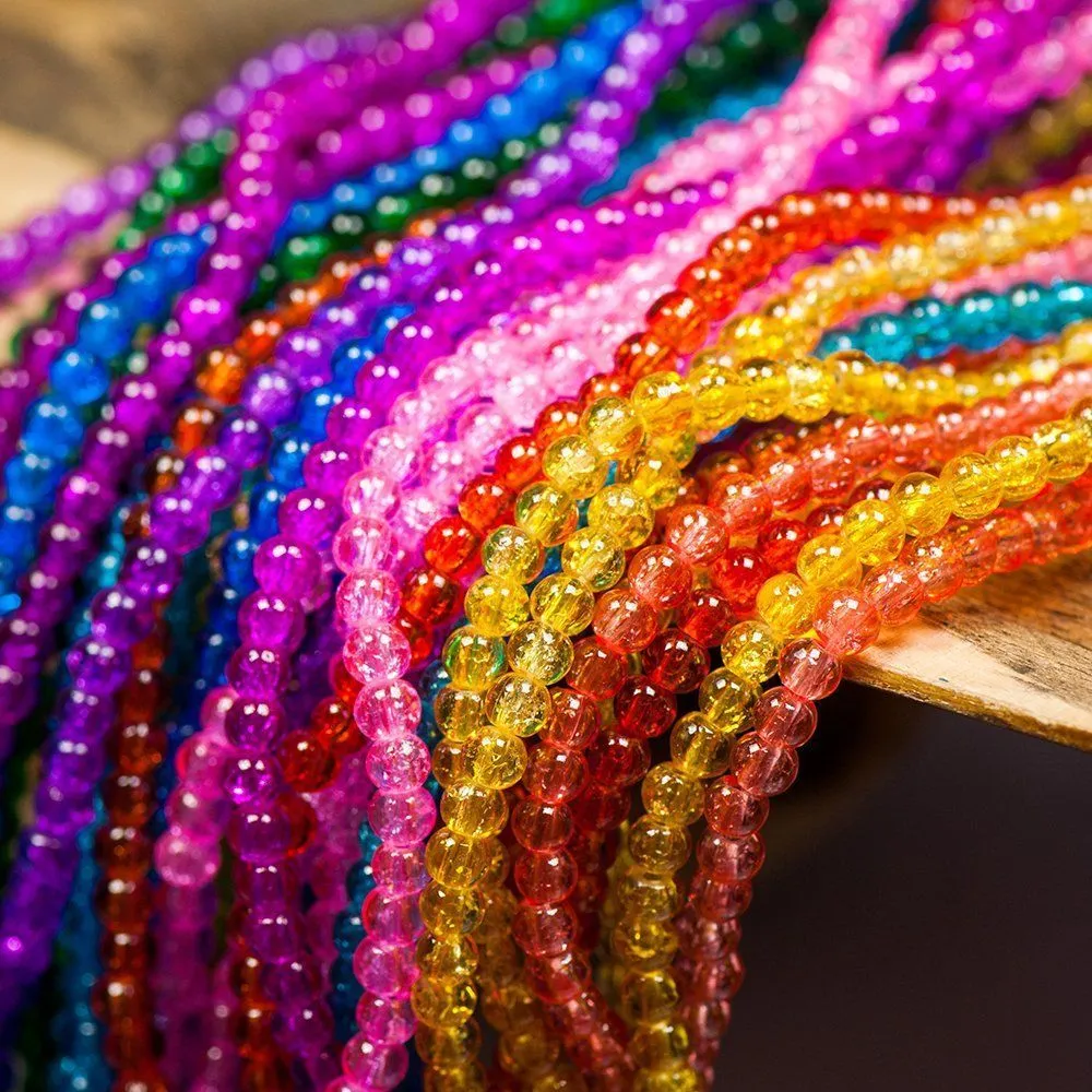 бусина, стекло "кракле", цветовой микс, 4 мм (уп 50 +/-5 шт)